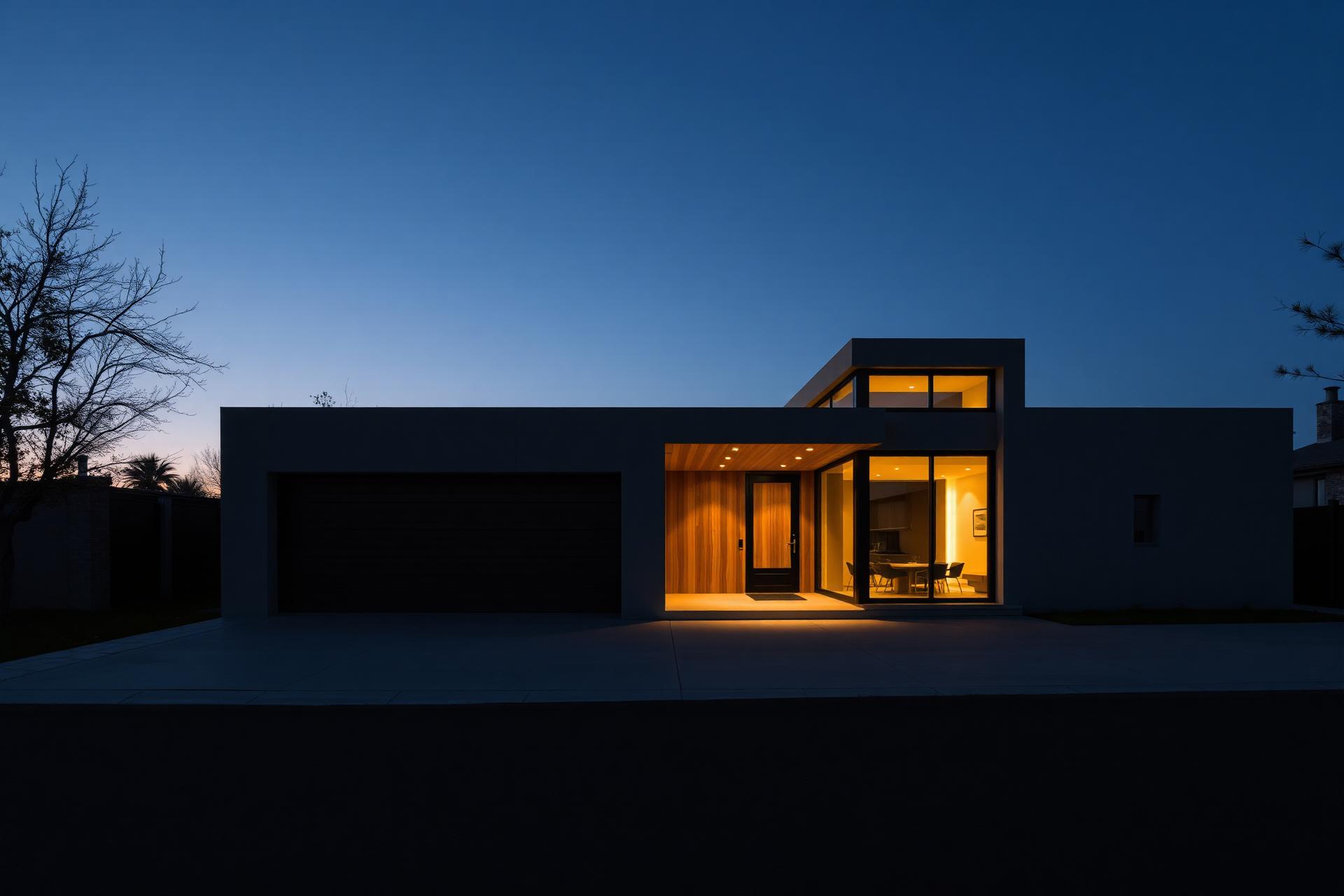 Modern luxury residence at dusk